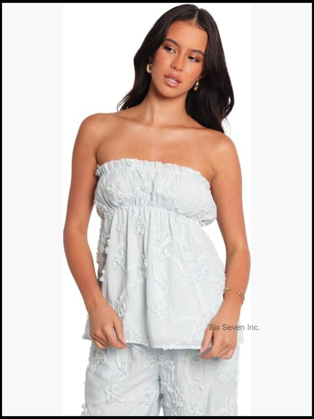 Strapless Peplum Top with Shirred Bodice